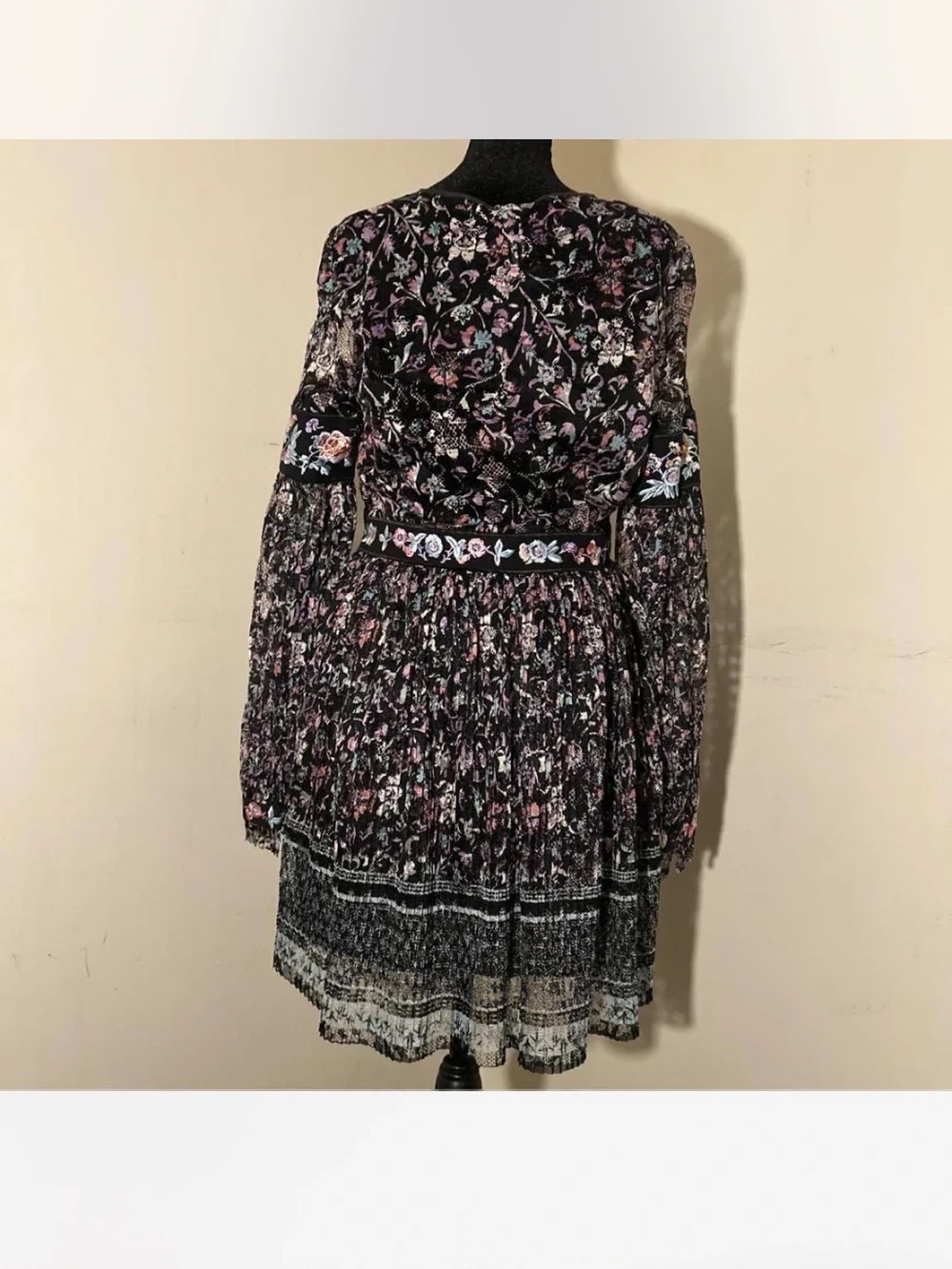 Free People Black Floral Embroidered Long Sleeve dress